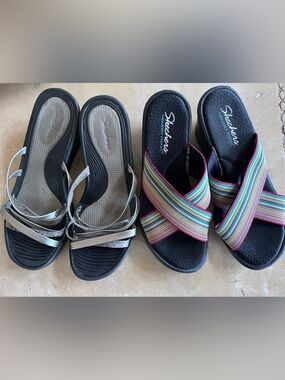 2 pair of Skechers slip on sandals size 9